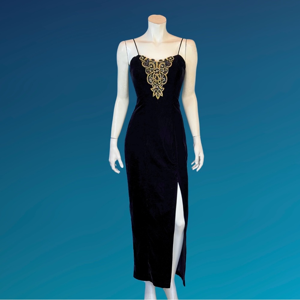 Black Velvet CORSET Back Hourglass Fit Gown with Bead Sequin and STARS / S XS